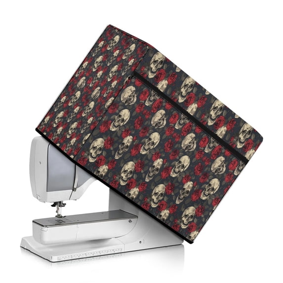HELLHERO Sewing Machine Cover with Top Handle and Side Essentials Pockets Washable Protective Skull and Rose Tote