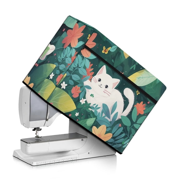 HELLHERO Sewing Machine Dust Cover Cat and Leaves Pattern Lightweight Stylish Decrative Case