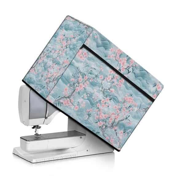 HELLHERO Sewing Machine Dust Cover Cherry Wave Branch Washable Zipper Storage Pockets Idel Gifts for Family Mom