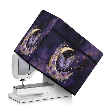 HELLHERO Sewing Machine Dust Cover Purple Butterfly Rose Design Soft Polyester Universal