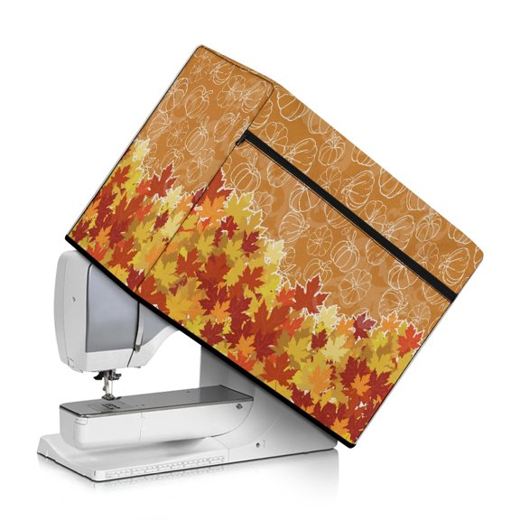 HELLHERO Sewing Machine Dust Cover Tote Handle and Pocket Universal Washable Maple Leaf Pumpkin