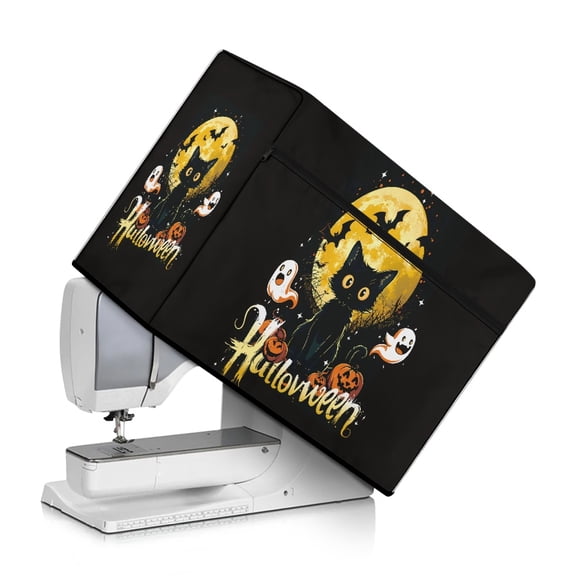 HELLHERO Sewing Machine Dust Cover with Pockets for Extra Accessories Keep Clean and Safe Easy to Store, Cat Pumpkin Pattern