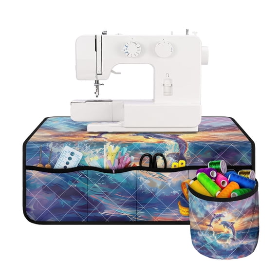 HELLHERO Sewing Machine Mat Dolphin with Storage Cylinder Durable Non Slip to Keep Sewing Accessories, Mother's Day