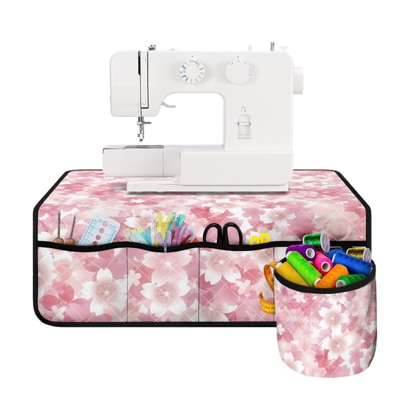 HELLHERO Sewing Machine Mat Dustproof Pale Pink Flowers Sew Machine Pad with 4 Pockets for Woman Gifts Sewing Classes