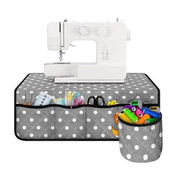 HELLHERO Sewing Machine Mat Gray Dot Pattern Mother's Day Easy to Carry Scratches-Proof Overlocker Serger Scrap Trim Catcher Storage Bag