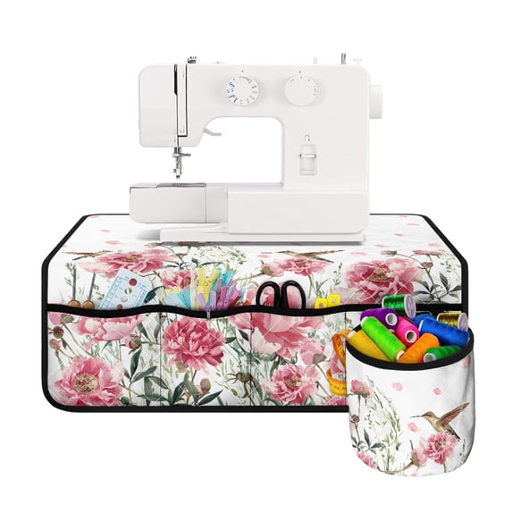 HELLHERO Sewing Machine Mat Washable Hummingbird Rose Removable Storage Bag Non Slip to Keep Sewing Accessories for Woman Gifts
