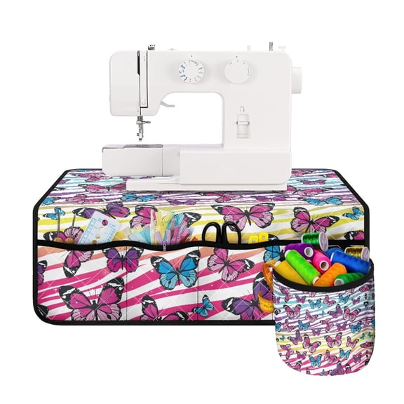 HELLHERO Sewing Machine Mat Waterproof Butterfly Stripe Sewing Mat Beautiful & Practical Fusion Easy to Clean to Store Bobbins for Friend Family Present