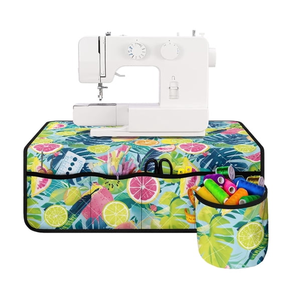 HELLHERO Sewing Machine Mat with 4 Pockets Waterproof Sewing Machines Pad Fabric Polyester for Most Sewing Machines, Orange and Lemon Pattern
