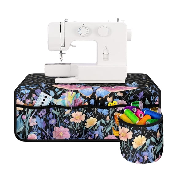 HELLHERO Sewing Machine Pad Butterfly and Florals with 4 Pockets Easy to Clean Washable Dustproof Mat