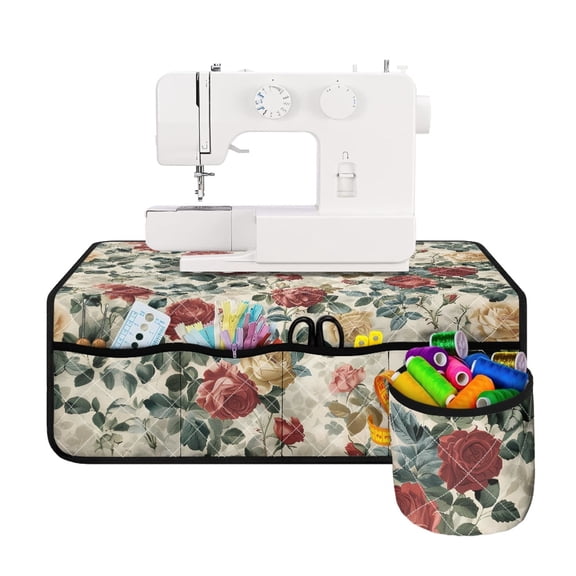 HELLHERO Sewing Machine Pad Organizer with 4 Pockets Foldable Scratch-proof for Travelling, Rose