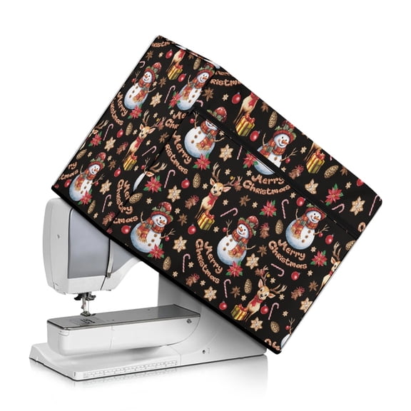 HELLHERO Sewing Machine Protector Christmas Snowman and Reindeer Pockets for Extra Accessories Lightweight for Most Singer and Brother Sewing Machine