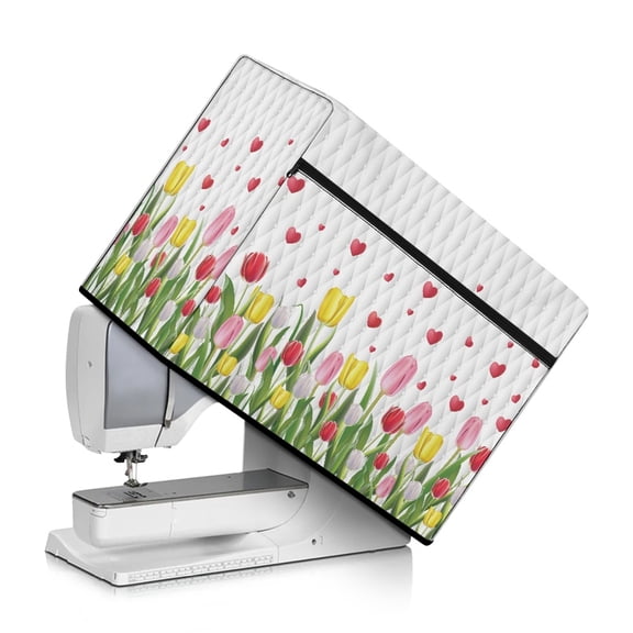 HELLHERO Sewing Machine Protector Cover Washable Fabric Storage Pocket with Handle, Tulip
