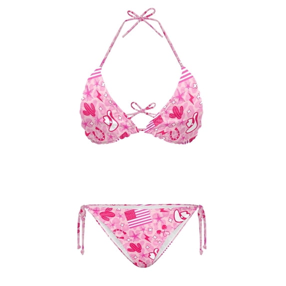 HELLHERO Sexy 2 Piece Cheeky Swimsuit for Spa Spandex Regular & Plus Size Plus Size Swimsuit Pink American Flag Pattern