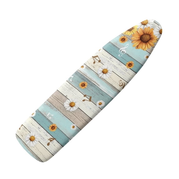 HELLHERO Shabby Chic Sunflower and Music Note Ironing Board Cover, Distressed Wood Plank Background, Vintage Daisy Print