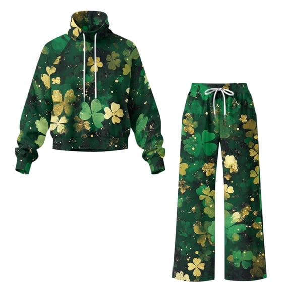 Traksuit Pattern HELLHERO Shamrock Clover Pattern Spandex Blend Ladies Two Piece ...