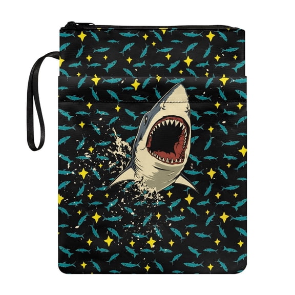 HELLHERO Shark Book Sleeve with Zipper Polyester Fabric Handle Reusable for Textbooks Paperbacks Bag Lightweight Hardcover Notebook Paperbacks