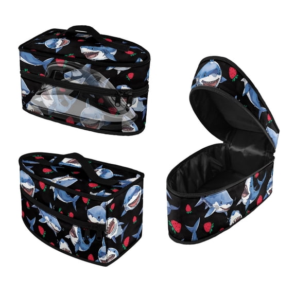 HELLHERO Shark Strawberry Pattern Travel Steamer Storage Bag Polyester 11.8x6.69x5.5 In, Bag Only