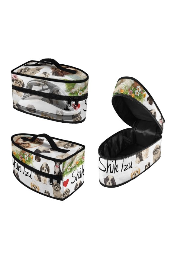 Shih Tzu Floral Pattern Protective Case Ironing Machine Storage Bag Portable Garment Steamer Case, Case Only