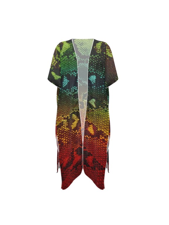 Short Sleeve Bathing Suit Cover Up for Summer Polyester Quick Dry Long Kimono Swimsuit Cover Up Snake Skin