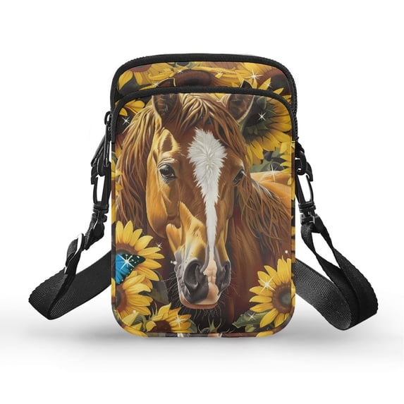 HELLHERO Shoulder Bag Horse Sunflower 4.33"x1.97"x7.09" Adjustable Strap Adult for Travel, Outdoor and Daily Use Lightweight