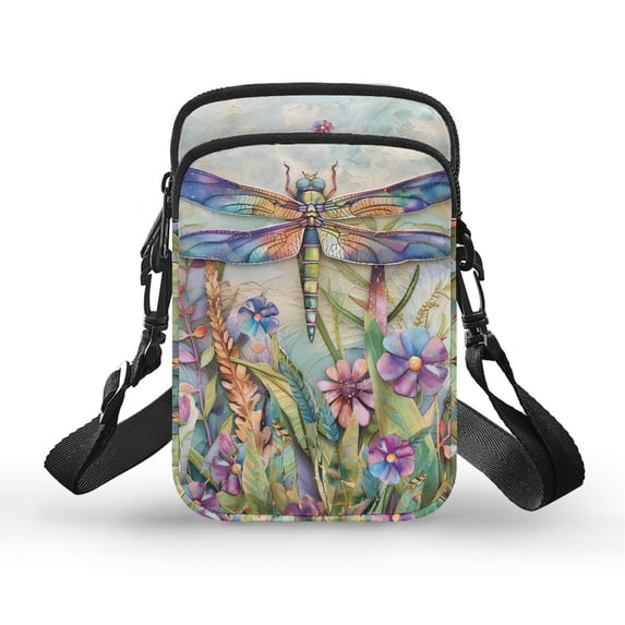 HELLHERO Shoulder Bags for Adult Casual Use Insect Floral Art Crossbody Bag 2 Zippers