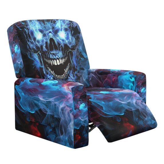 HELLHERO Side Pocket 4 Pcs Recliner Slipcover for Pet, Polyester Spandex Brushed Recliner Chair Covers for Home, Blue Lightning Dragon