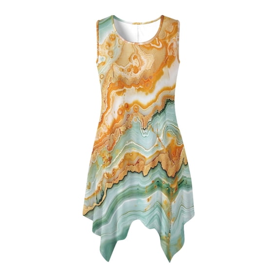 HELLHERO Side Pockets Sleeveless Sundress, Mineral Vein Summer Sleeveless Dress Polyester Fabric Wrinkle-Proof Summer Sleeveless Sundress Asymmetric