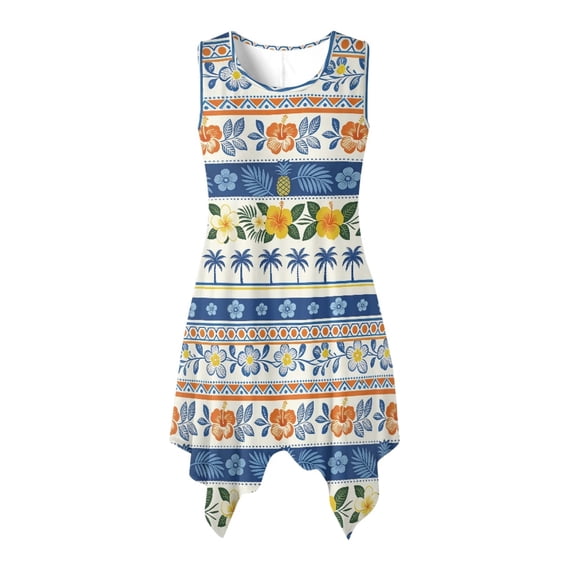 HELLHERO Side Pockets Sleeveless Sundress, Tropical Hibiscus Summer Sleeveless Dress Polyester Fabric Long Lasting Wear Asymmetric Hem Midi Dress Non Fade