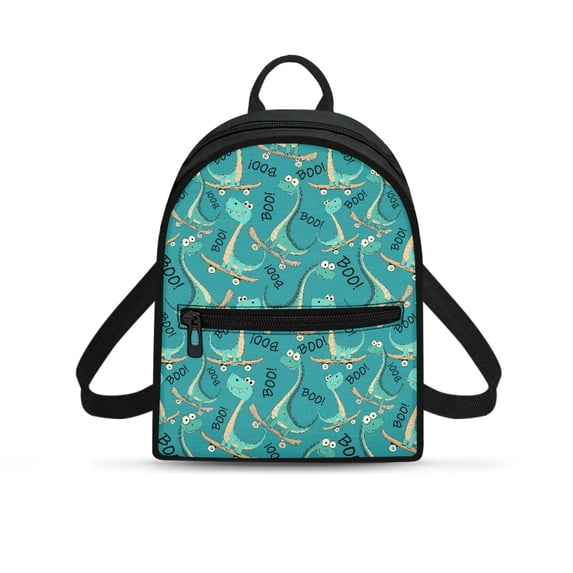 HELLHERO Skateboarding Dinosaur Print Travel Shoulder Bag with Front Pocket Small Back Pack Shoulder Bag for Hiking Shopping, Polyester Lightweight Small Backpack