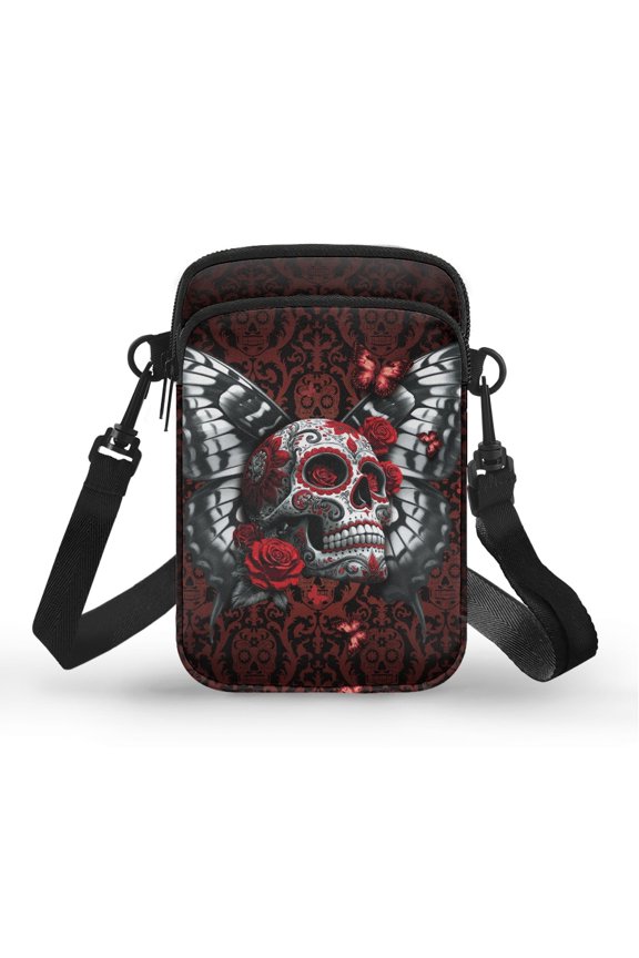 Skull Butterfly with Adjustable Strap Crossbody Bag for Adults, Outdoor Holiday Travel