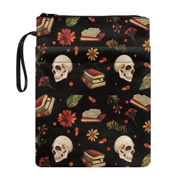 HELLHERO Skull Daisy 1pcs Book Sleeve with Handle Book Club Gifts Book Organzier Holder Bible Tote Bags with Waterproof for Teachers Book Carrying Case Church Bible Bag