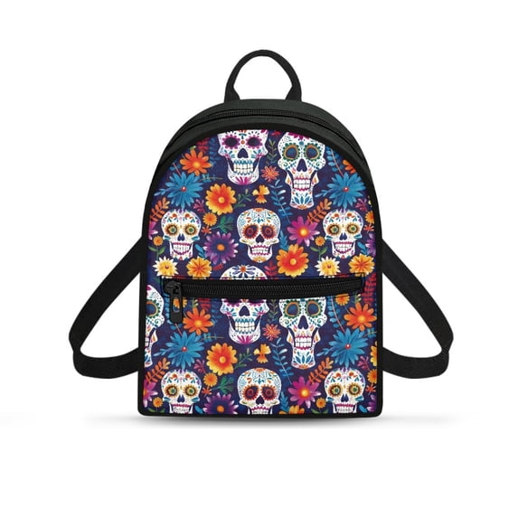 HELLHERO Skull Design Backpack Purse, Versatile Polyester Small Backpack for Travel Hiking, Water-Resistant Travel Backpack