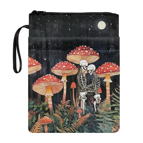 HELLHERO Skull Mushroom Pattern Book Sleeve Cover with Handle Polyester Book Covers with Washable for Textbooks Book Storage Bag