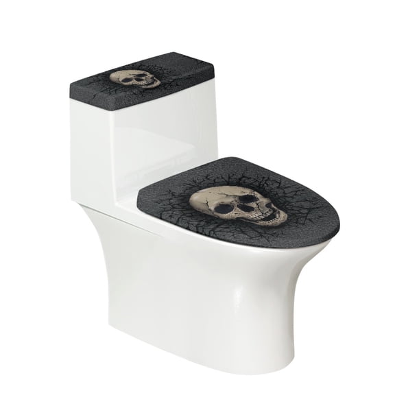 HELLHERO Skull Pattern Elastic Edge Elastic Fabric Toilet Lid Seat Cover Adjustable Toilet Seat Cover & Washable and Reusable for Bathroom Home