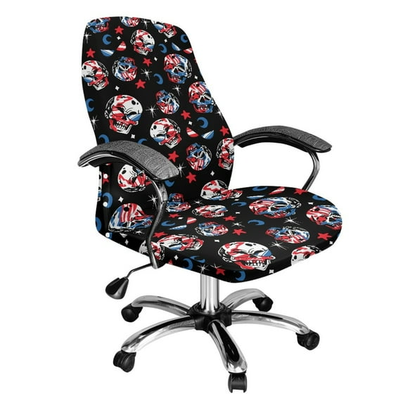 HELLHERO Skull Print Office Chair Cover with Elastic Band Moon Star Print Universal Rotating Chair Slipcover High Back Chairs Seat Protector