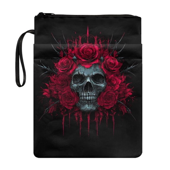 HELLHERO Skull and Rose Pattern Design Book Cover Sleeve with Decorative Design Polyester Fabric Book Sleeve Cover with Waterproof for Office Protector Wrap Bag