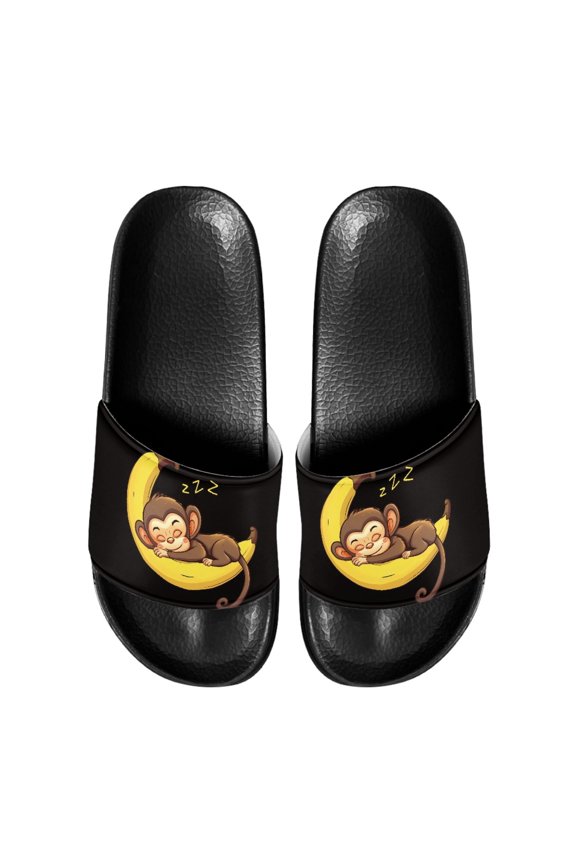 Sleeping Monkey Banana Open-Toe Slide Sandals, Non-Slip EVA Light Weight Slippers for Beach and Summer Wear