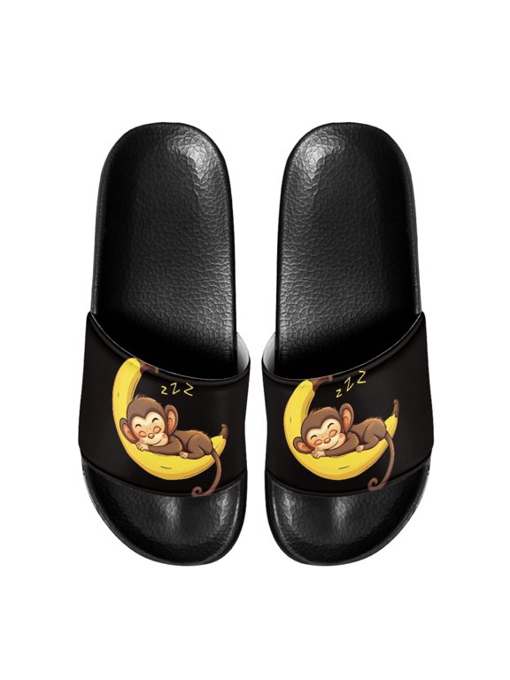 Sleeping Monkey Banana Open-Toe Slide Sandals, Non-Slip EVA Light Weight Slippers for Beach and Summer Wear