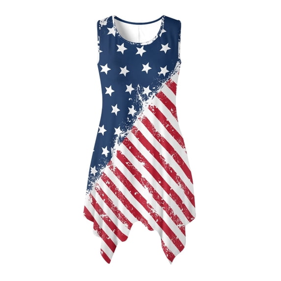 HELLHERO Sleeveless Summer Sleeveless Dress, Diagonal Stars Stripes Sleeveless Sundress Premium Polyester Side Pockets Women Sleeveless Tank Dress Irregular Hem
