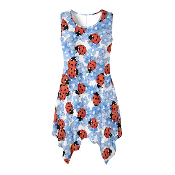 HELLHERO Sleeveless Sundress, Ladybug Flowers Side Pockets Sleeveless Dresses, Round Neck With Side Pockets Summer Sleeveless Sundress for Christmas Party Work