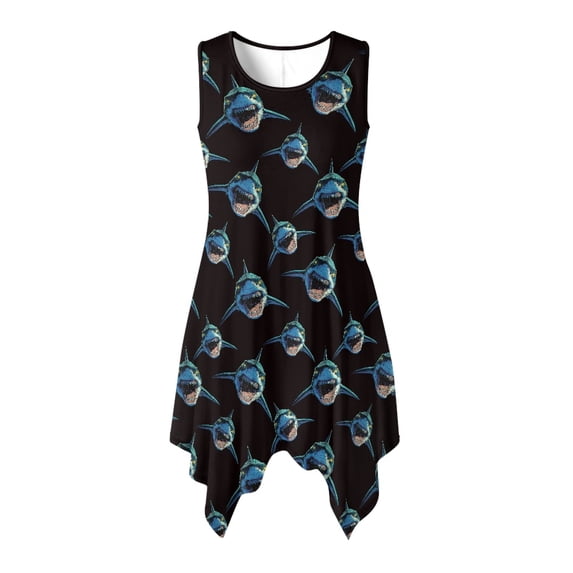 HELLHERO Sleeveless Sundress, Shark Side Pockets Summer Beach Dress, With Side Pockets Irregular Hem Summer Sleeveless Dress for Holiday Party