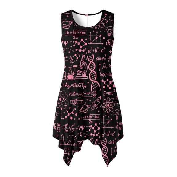 HELLHERO Sleeveless Sundress with Science Formula, Asymmetric Hem Midi Dress for Women Daily Wear and Summer Vacation