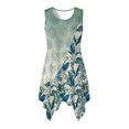 thumbnail image 1 of HELLHERO Sleeveless Sundress with Tropical Leaf Pattern, Asymmetric Midi Dress with Pockets for Beach Vacations and Christmas Parties, 1 of 8