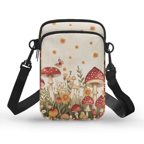 HELLHERO Sling Bag for Unisex Polyester Crossbody Sling Bags with with Zipper Mushrooms Butterflies