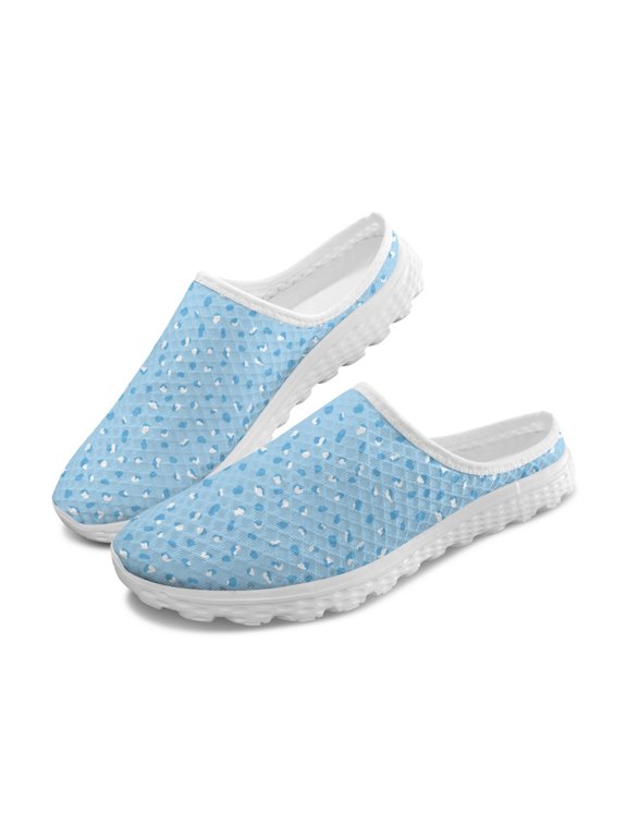 Slip On Half Drag Mesh Shoes for Summer Workout, Blue Spot Pattern Anti-Slip EVA Mesh Slippers with Breathable