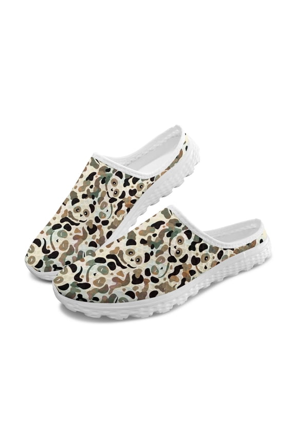 Slip On Mesh Clogs for Summer Indoor, Camouflage Leopard Print Breathable Mesh Slip On Clogs with No Laces