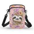 thumbnail image 1 of HELLHERO Sloth Flower Pattern Double Zipper Small Crossbody Purse 4.33"x1.97"x7.09" for Unisex Polyester, 1 of 10