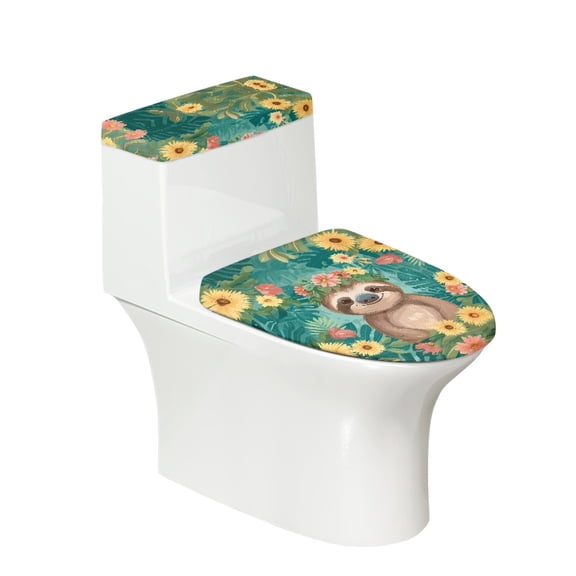 HELLHERO Sloth Sunflower Stretch Toilet Covers Set with Soft