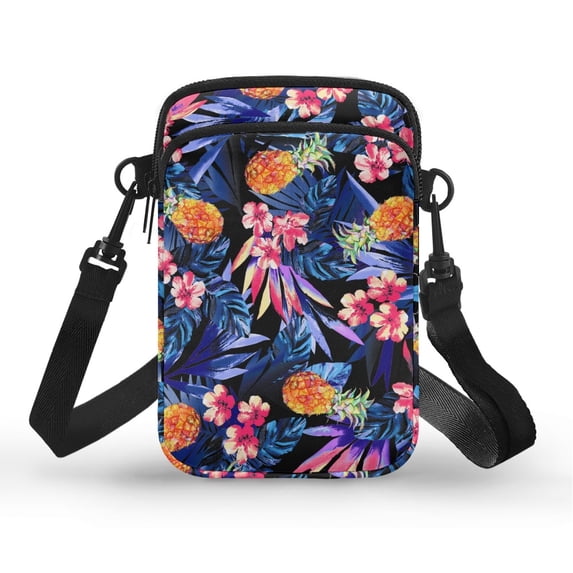 HELLHERO Small Crossbody Purse Tropical Pineapple Print 4.33x1.97x7.09 with Zipper Closed Unisex for Outdoor Travel Daily Use Double Layer