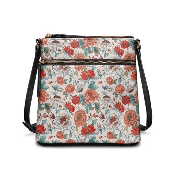 HELLHERO Smooth Zipper Leather Shoulder Purse for Commuter Everyday Dating, PU Leather Spacious Waterproof Women's Shoulder Bag, Retro Watercolour Floral Style